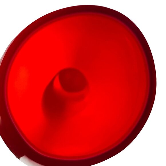 Red Mid Century Modern Glass Vase White Glazing Inside Heavy U - Picture 5 of 9